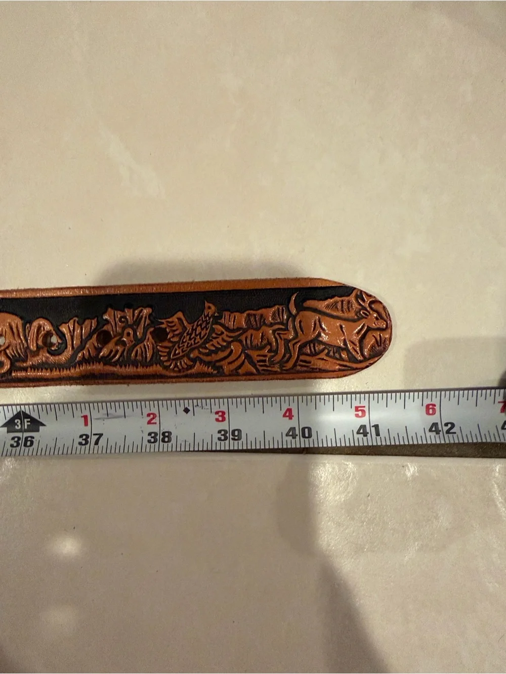 Vintage Tooled Leather Western Belt Animals